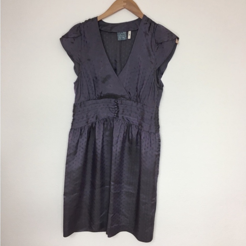 Flounce Iridescent Purple Floral V Neck Regencycore Mini Dress Size Small Party